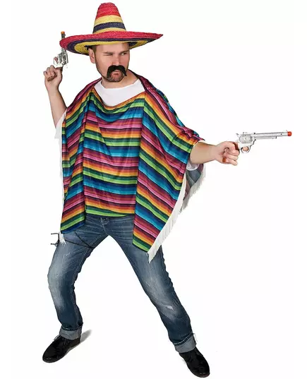 Mångfärgad mexikansk poncho med fransar vuxen, image 2