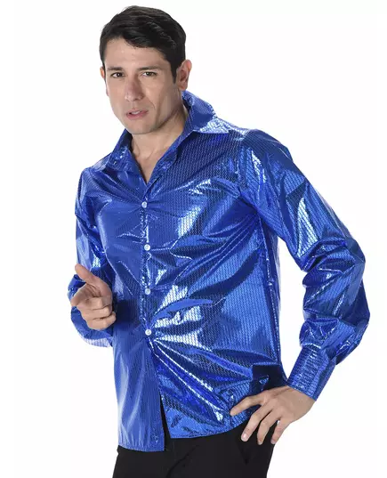 Blå paljettskjorta disco herr, Storlek: X-Large, image 2