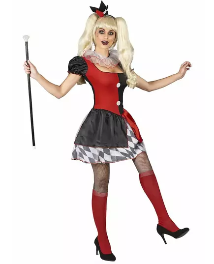 Röd och svart harlekinmaskeraddräkt dam, Storlek: Medium, image 2