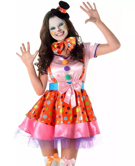 Färgglad prickig clownmaskeraddräkt för dam, Storlek: Medium, image 2