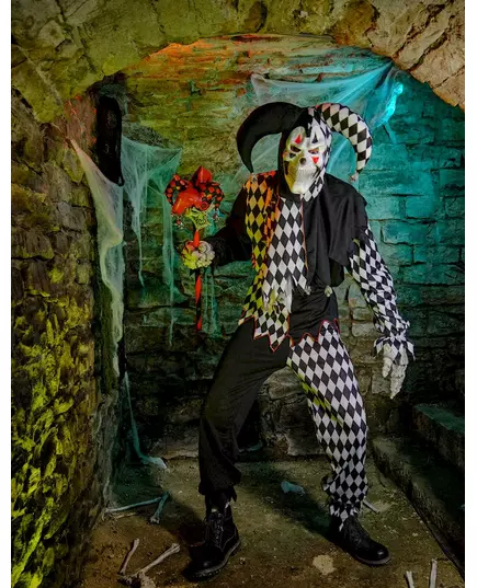 Svart Halloweenmaskeraddräkt clown Harlekin herr, Storlek: Large, image 2