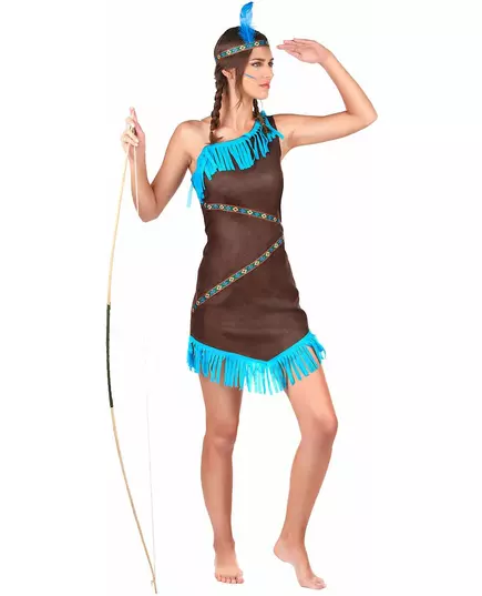 Indiansk maskeraddräkt brun och blå dam, Storlek: Large, image 2