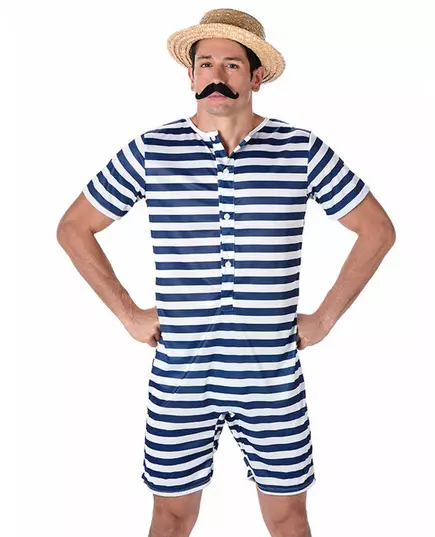 Maskeraddräkt retrobaddräkt blåvit randig herr, Storlek: Large, image 2