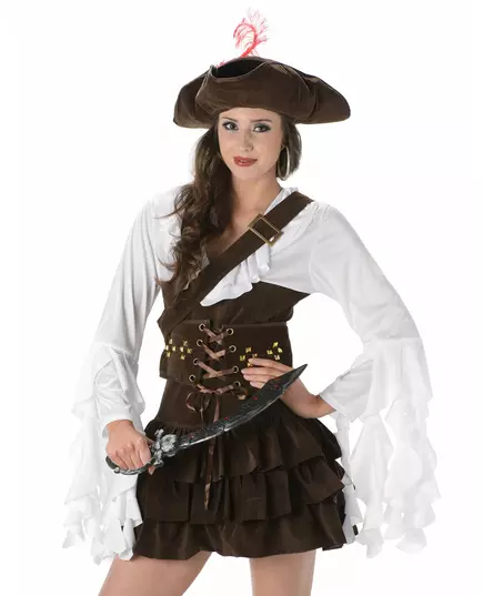 Piratmaskeraddräkt med sämskskinnseffekt dam, Storlek: Large, image 2
