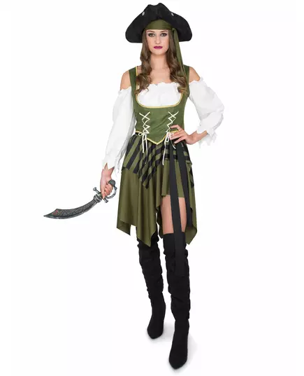 Grön piratmaskeraddräkt dam, Storlek: Medium, image 2