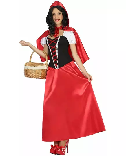 Maskeraddräkt lång klänning Lilla Rödluvan dam, Storlek: Medium/Large, image 2