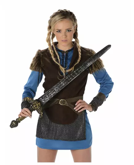 Blå vikingamaskeraddräkt för dam, Storlek: Medium, image 2