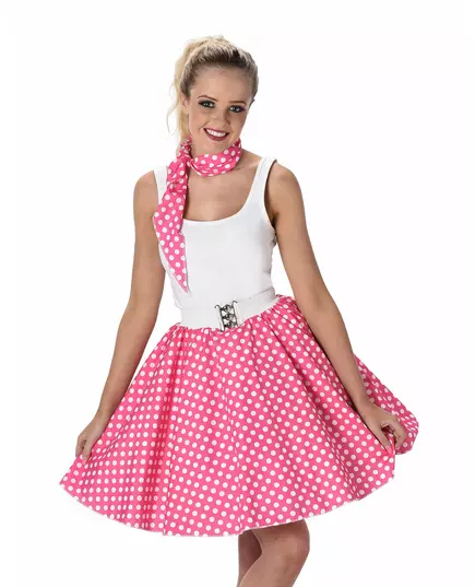 Rosa 50-talsmaskeraddräkt med prickar dam, Storlek: Medium, image 2