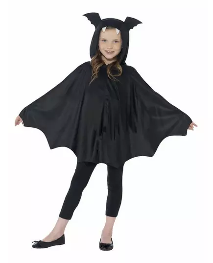 Svart fladdermusponchomaskeraddräkt för barn Halloween, Storlek: 10-12 år (145/158 cm), image 2