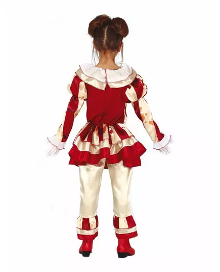 Skrämmande rödvit clownmaskeraddräkt flicka, Storlek: 9 år (125-135 cm), image 2