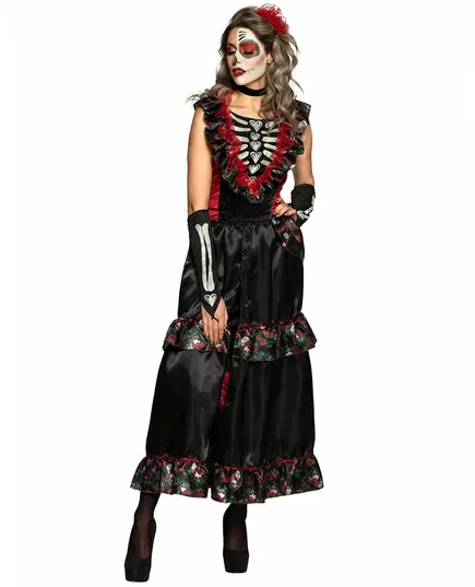 Dia de los Muertos-maskeraddräkt med underkjol dam, Storlek: Medium/Large (40/42), image 2