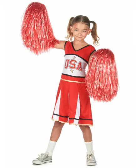 Röd USA-pompomflicka-maskeraddräkt för flicka, Storlek: 5-6 år (105-116 cm), image 2