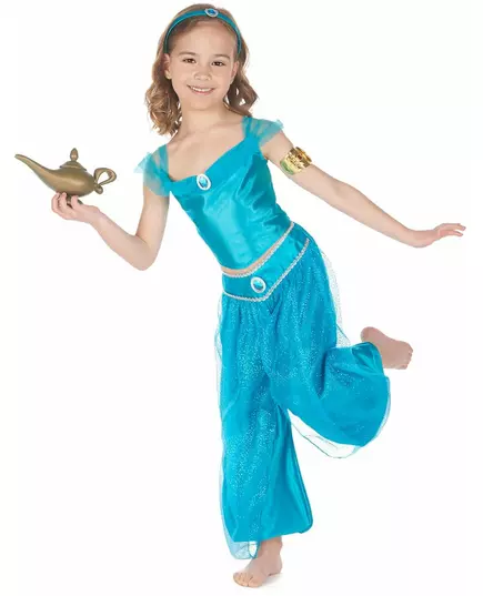 Blå orientalisk prinsessmaskeraddräkt flicka, Storlek: 7-9 år (120-130 cm), image 2