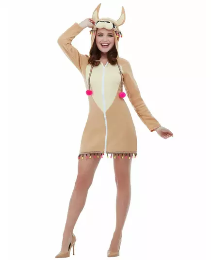 Lama-maskeraddräkt med huva dam, Storlek: Medium, image 2