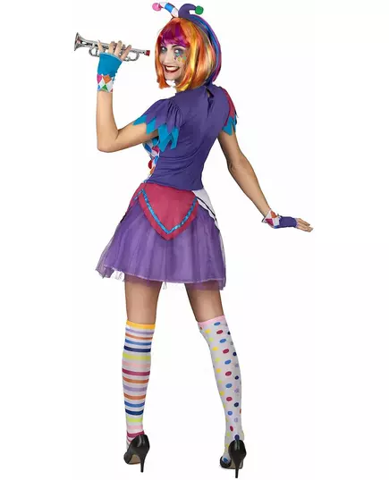 Harlekinmaskeraddräkt med färgglada pomponger för dam, Storlek: Medium, image 3