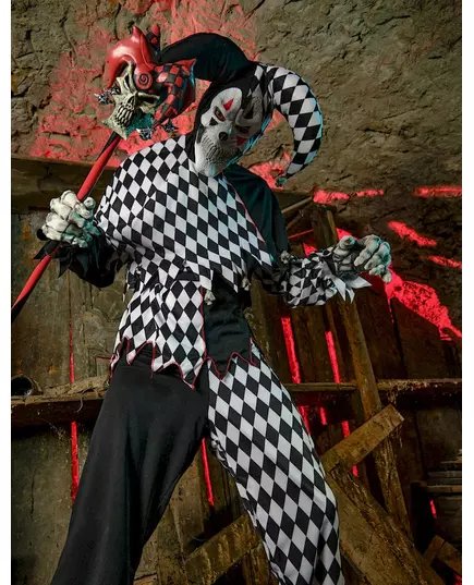 Svart Halloweenmaskeraddräkt clown Harlekin herr, Storlek: X-Large, image 3