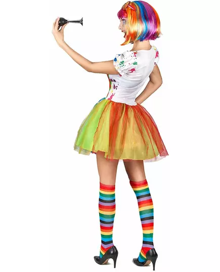Clownmaskeraddräkt med flerfärgad ansiktsmålning dam, Storlek: Medium, image 3