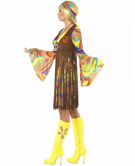 Hippiemaskeraddräkt med blommor från 70-talet dam, Storlek: X-Large, image 3