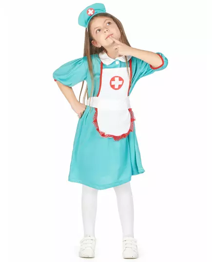 Grön sjuksköterskemaskeraddräkt för flickor, Storlek: 7-9 år (120-130 cm), image 3