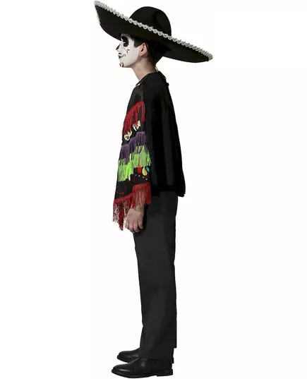 Skelettponchomaskeraddräkt Dia de los muertos barn, Storlek: 7-9 år (130-145 cm), image 2