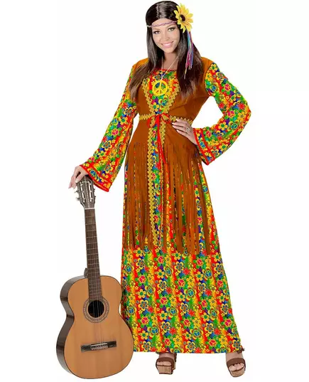 Lång hippieklänning med fransar maskeraddräkt dam, Storlek: Large, image 3