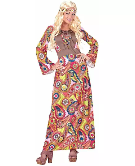 Färgglad lång hippieklänningsmaskeraddräkt dam, Storlek: Large, image 3