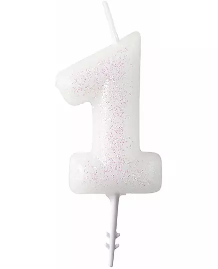 Vit siffraformad glitterljuslykta 6,5 cm, Storlek: 1, image 3