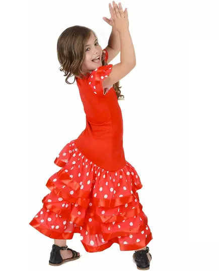 Röd flamencodansös-maskeraddräkt med vita prickar flicka, Storlek: 10-12 år (130-140 cm), image 3