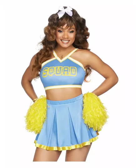Lyxig ljusblå cheerleader-maskeraddräkt dam, Storlek: Large (44-46), image 3