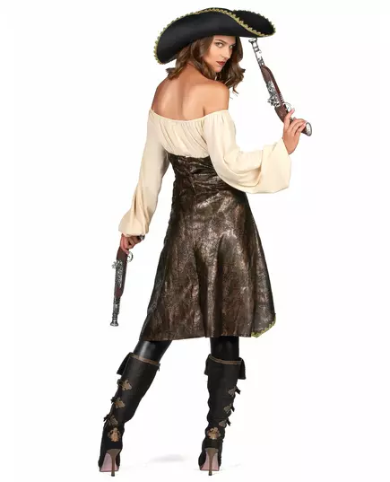 Brun piratmaskeraddräkt dam, Storlek: Medium, image 3