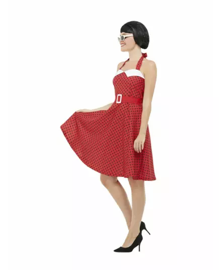 Röd rockabilly-maskeraddräkt 50-tal dam, Storlek: Medium, image 3