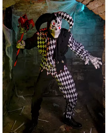 Svart Halloweenmaskeraddräkt clown Harlekin herr, Storlek: XX-Large, image 4