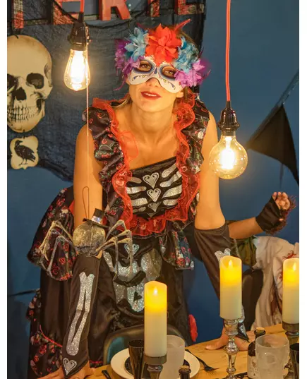 Dia de los Muertos-maskeraddräkt med underkjol dam, Storlek: Medium/Large (40/42), image 4