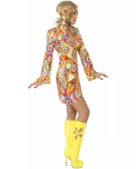 Hippiemaskeraddräkt med färgglada mönster för dam, Storlek: Medium, image 4