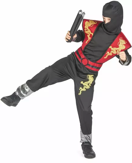 Gul drak-ninja-maskeraddräkt pojke, Storlek: 7-9 år (120-130 cm), image 4
