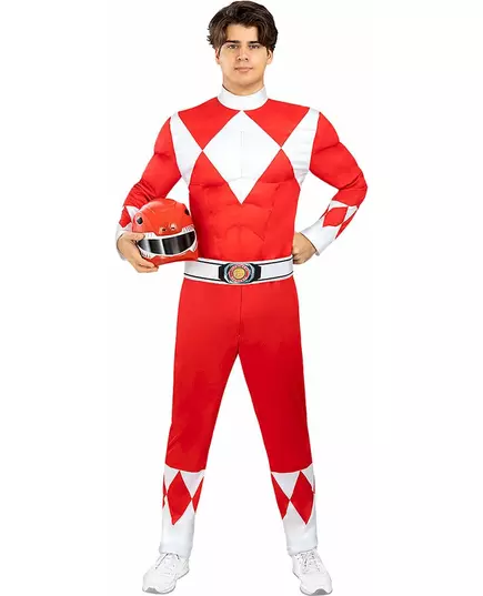 Power Ranger™ röd maskeraddräkt vuxen, Storlek: Medium, image 3