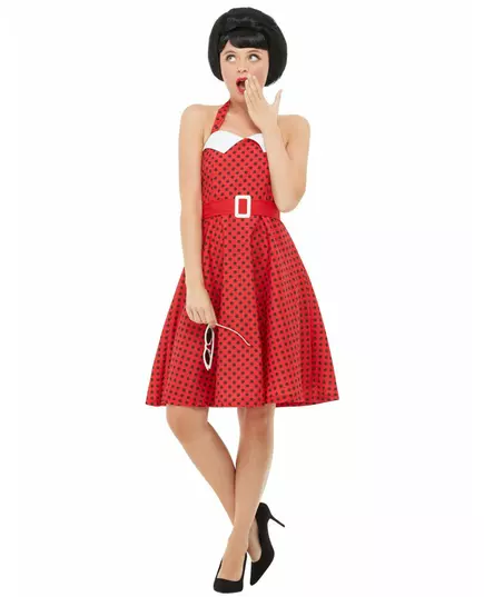 Röd rockabilly-maskeraddräkt 50-tal dam, Storlek: Medium, image 4