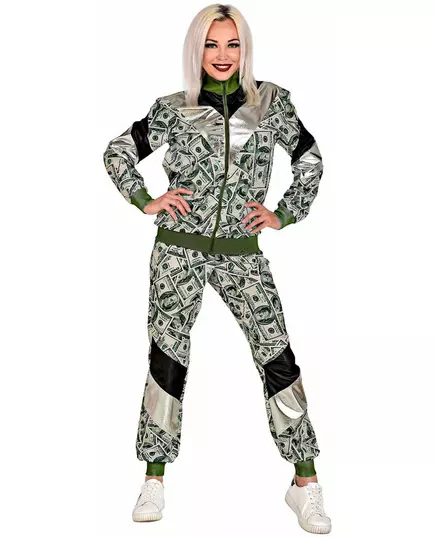Dollarbiljett-maskeraddräkt med träningsoverall vuxen, Storlek: Large, image 4