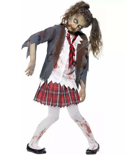 Zombie-skolflicka maskeraddräkt barn Halloween, Storlek: 13-15 år (152/163 cm), image 4