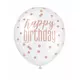 6 latexballonger happy birthday med vita och rosa prickar 30 cm