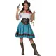 Blårutig cowgirl-maskeraddräkt för dam, Storlek: Small/Medium